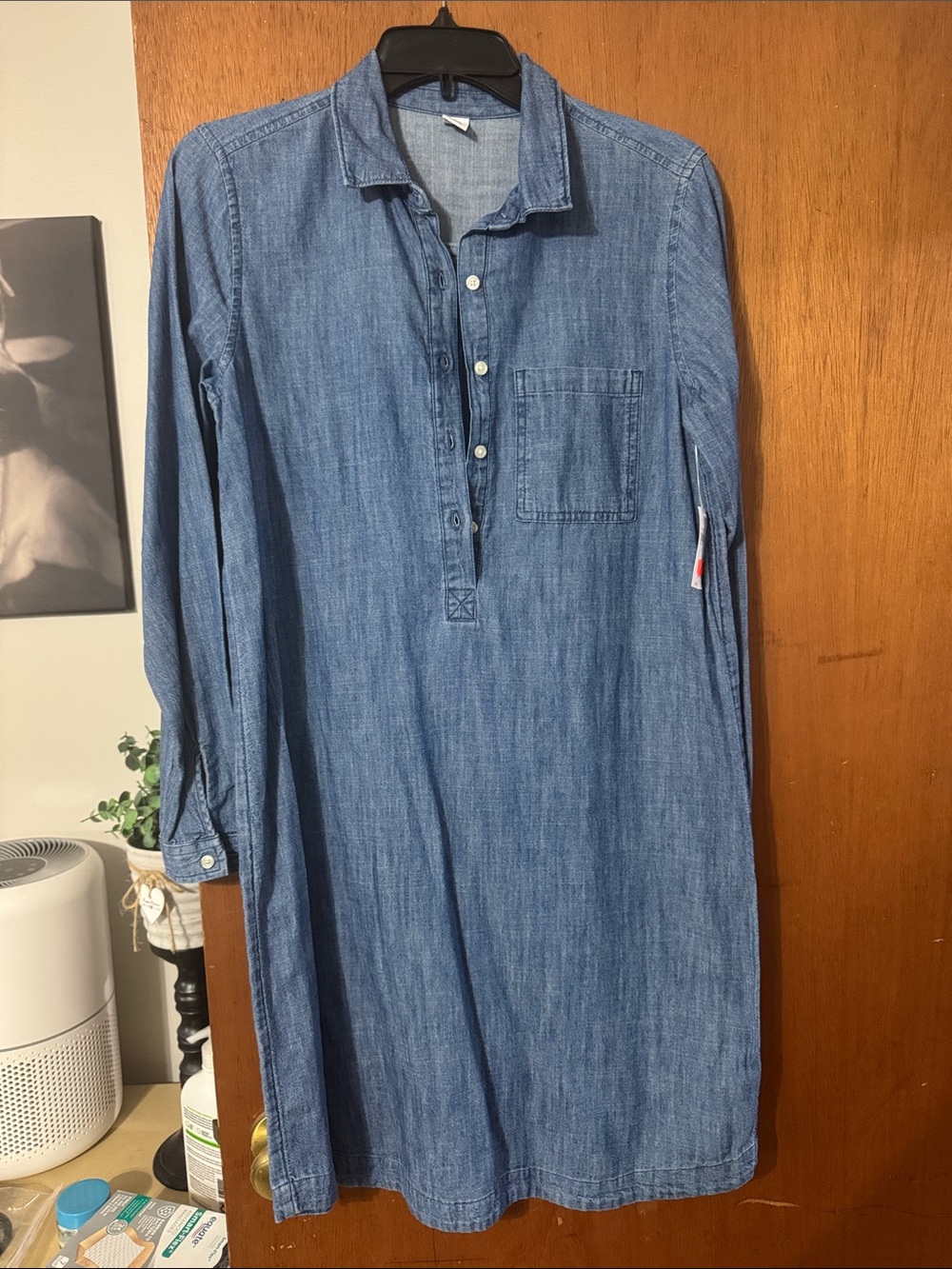 Old Navy Denim-Look Long Sleeve Shirt Dress in Blue